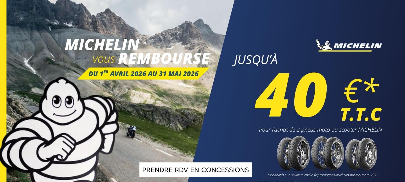 Jusqu’à 40 euros* offerts sur vos pneus moto ou scooter Michelin