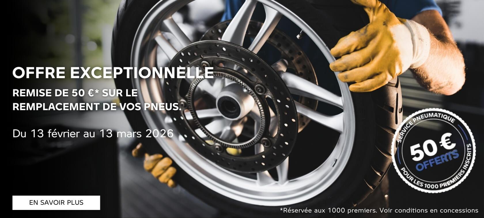 Remise de 50 € sur le remplacement de vos pneus.